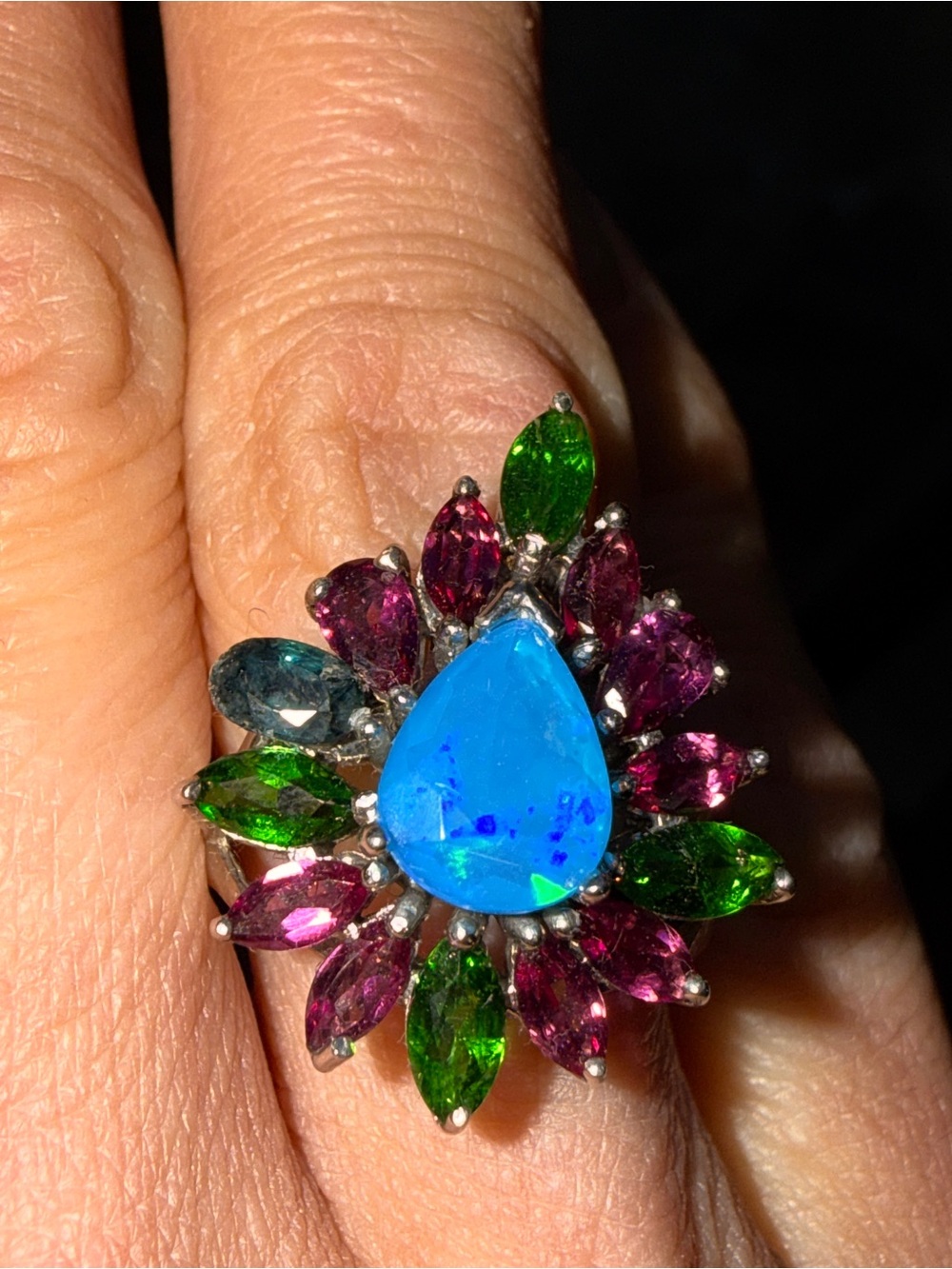 Natural/Real Gems Blue Opal & Garnet Diopside, Blue topaz  Sz7.5 925 stamped - Picture 6 of 17